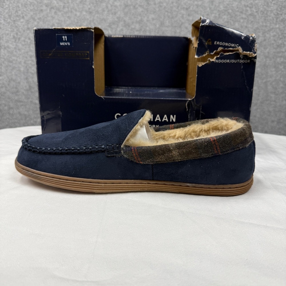 Cole Haan Mens Venetian Plaid Collar Microsuede Slippers Midnight Moon 11 104852 - Picture 7 of 12